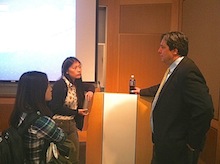 Dr. Anthony Sauve speaks with first year Ph.D. students after his seminar.