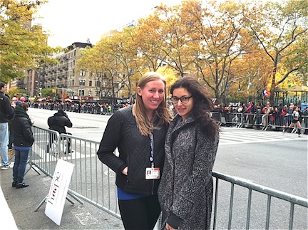 Spectators watch the marathon.