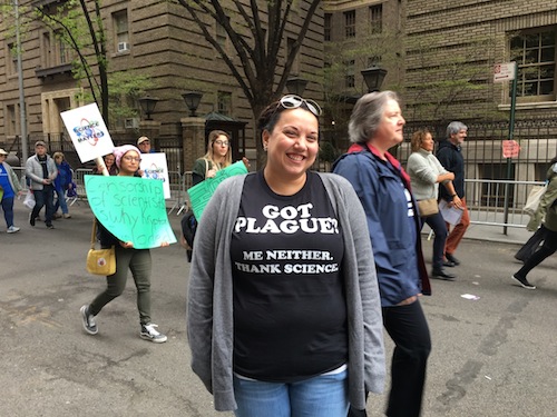 Woman with a science t-shirt.