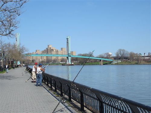 View of East River and bridge.