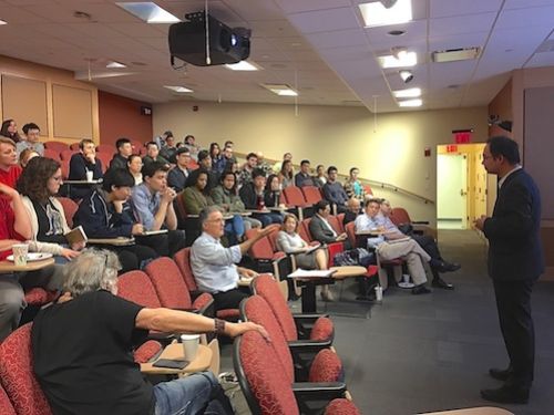 Students listening to a lecture.