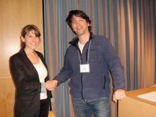Ellie Petrova and Dr. Luca Cartegni; Ellie was given a Best 5th Year Talk Award