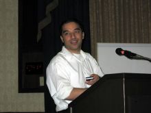 Student giving a lecture.
