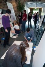 Students near presentations.