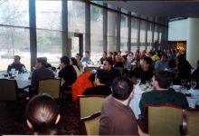 Students sitting in a cafeteria.