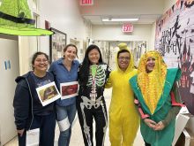 Kaayva, a lab member, Lizette Chen, Kevin Tran and Dr. Gudas