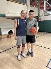 Dr. Blenis and Dr. Zhou at the traditional Retreat basketball game!