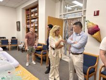 Always great with Pharm Faculty join in on this social event. Pictured here is a lab student, Dr. Dar in the background, Dr. Giannakakou and Dr. Luo