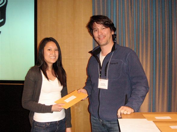 lyssa Verano and Dr. Luca Cartegni; Alyssa was awarded a prize for the best 1st year poster