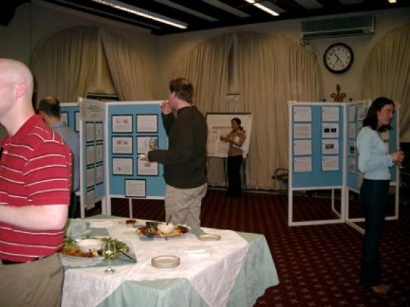 Students browsing poster boards.