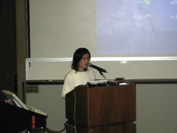 Researcher at podium during presentation.