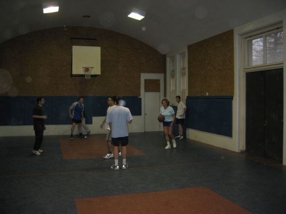 Students playing basketball.