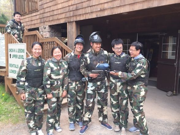 Students in paintball gear. Students in paintball gear.