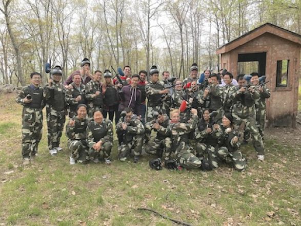 Group in paintball gear. Group in paintball gear.