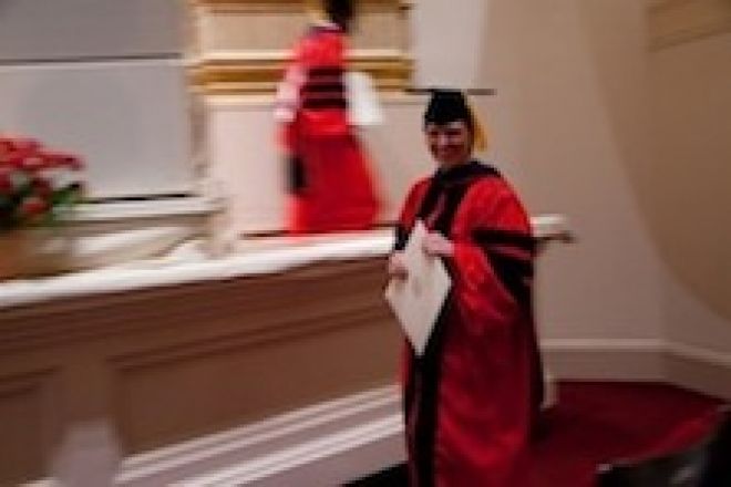 Dr. Kasia Marcinkiewicz marches at her graduation at Carnegie Hall, May 2014. She did her PhD research with Dr. Lorraine Gudas and is now a postdoctoral fellow at NYU.