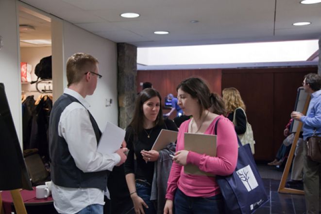 Students socializing at a conference.