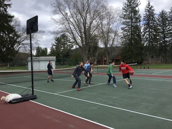 Students socializing outdoors.