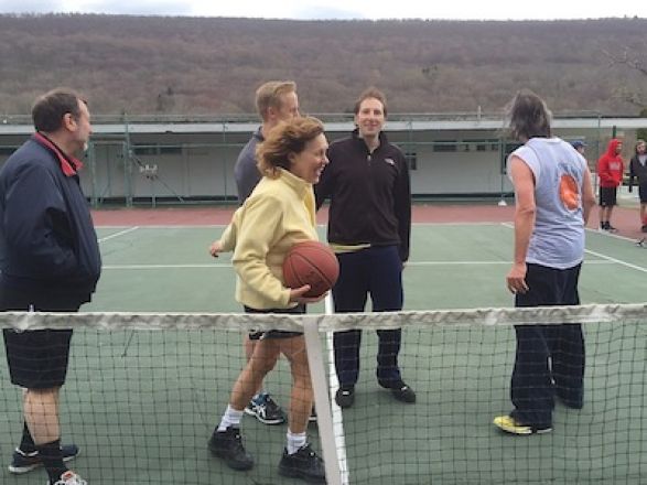 Group playing a game outdoors.