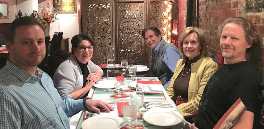 Dr. Cory Abate-Shen, Chair of the Pharmacology Dept. at Columbia, gave a seminar titled: “Of Mice and Men: Learning About Human Prostate Cancer by Studying Mouse Models” on 11-26-19.  At dinner from (L to R) Drs. Nowak, Abate-Shen, Wagner, Gudas &amp; Laursen