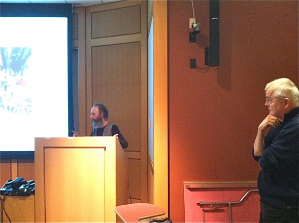 Professor Alberto Darszon from Universidad Nacional Autonoma de Mexico, Morelos, Mexico, spoke in the Pharmacology Dept on April 29, 2014. . Here he is pictured with his host, Dr. Jochen Buck.