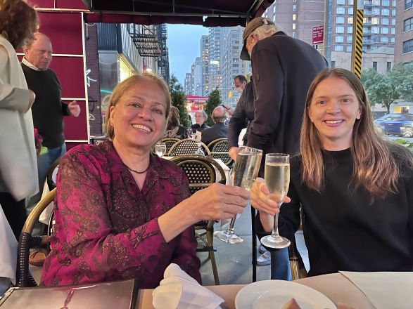 Dr. Lakshmi Devi gave a seminar titled:“G Protein-Coupled Receptor Dimers and Orphans: Novel Therapeutic Targets for Pain and Addiction” on October 5, 2021. Here is a picture of Dr. Devi and Dr. Pleil at dinner after the seminar.