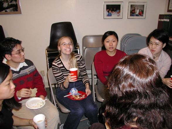 Students and faculty enjoy Holiday Party 2001.