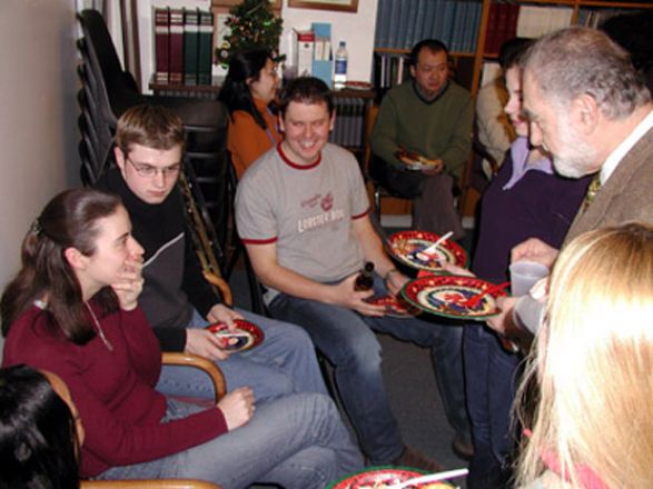 Students and faculty enjoy Holiday Party 2002.