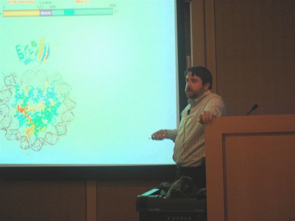 Dr. Matt Gamble giving his research seminar on December 14, 2010. Dr. Gamble received his PhD from Weill Cornell and is now an Asst. Professor in the Dept. of Molecular Pharmacology at Albert Einstein Med. College.