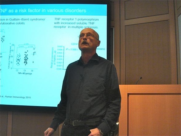 Dr. Miklos Toth answers a question during his research talk on November 20, 2012. The title of his talk was: &quot;Maternal Gene in Epigenetic Programing of Behavior and Disease Across Generations&quot;