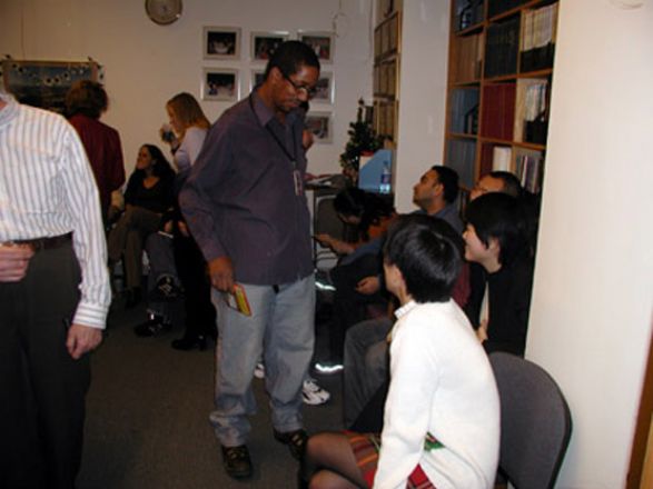 Students and faculty enjoy Holiday Party 2002.