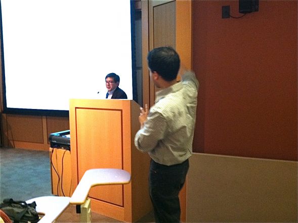 Dr. Samie Jaffrey asks our Pharmacology Dept. seminar speaker, Dr. Ferre-D&#039;Amare, a question after his seminar on April 10, 2012.