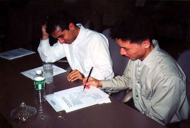 Students sitting in a classroom.