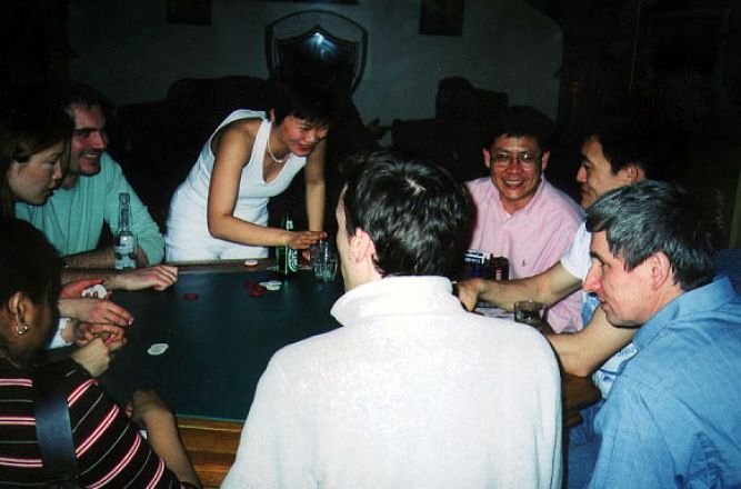 Students socializing at a party.