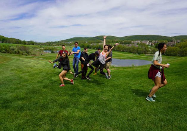 Group frolicking outside. Group frolicking outside.