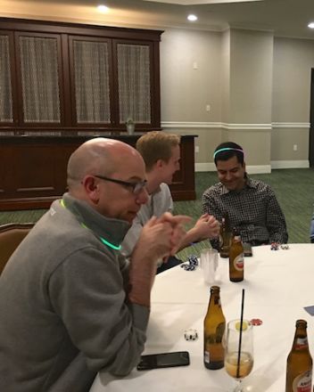 Students at dining table during retreat.