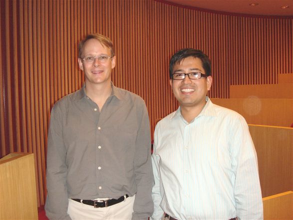 Dr. Loren Runnels, Pharmacology Dept. seminar speaker on April 12, 2011, with postdoctoral fellow Dr. Ron Perez after the seminar.