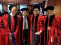 Riley, Billy, Kenneth, Pharmacology PhD Program graduates with another PhD program graduate at Carnegie Hall